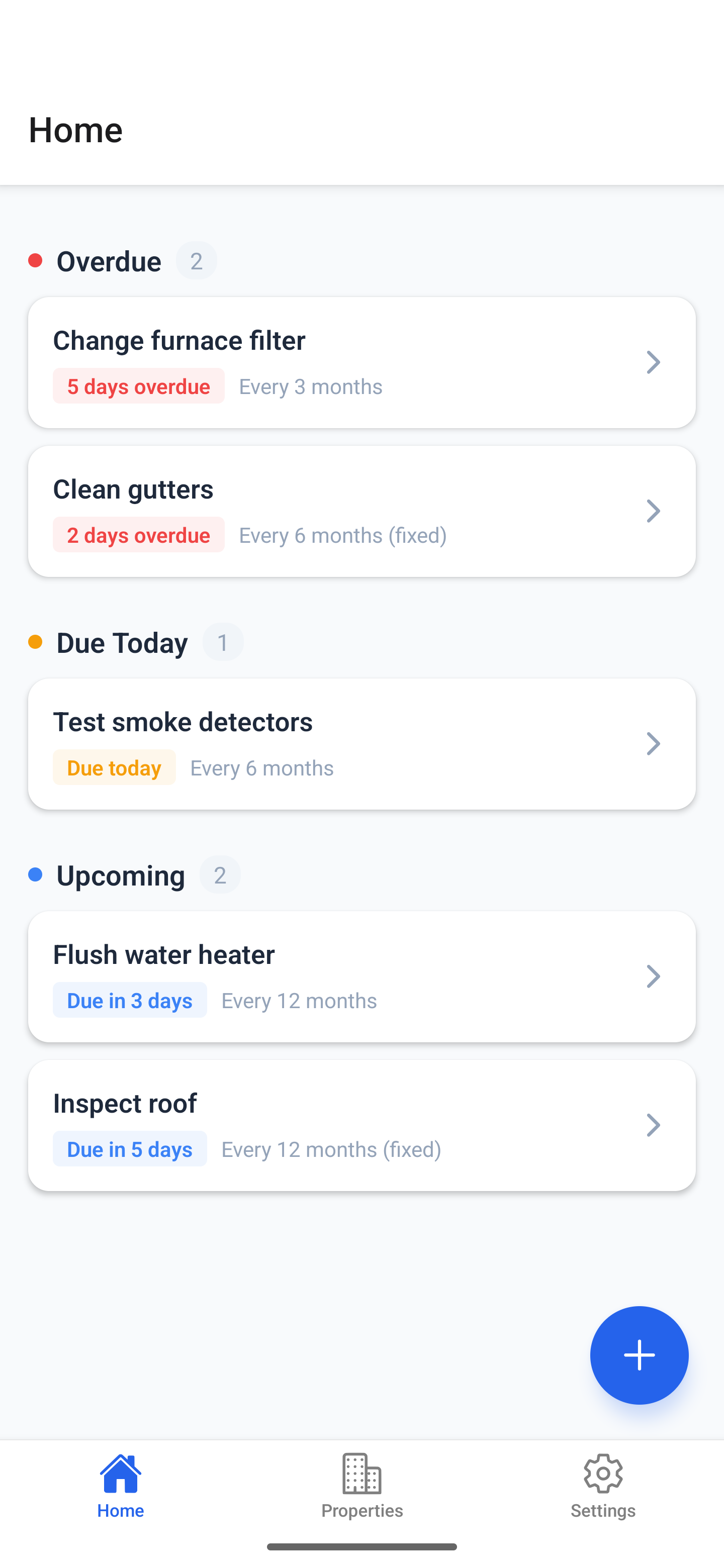 Upkeep Nest dashboard showing overdue, due today, and upcoming maintenance tasks
