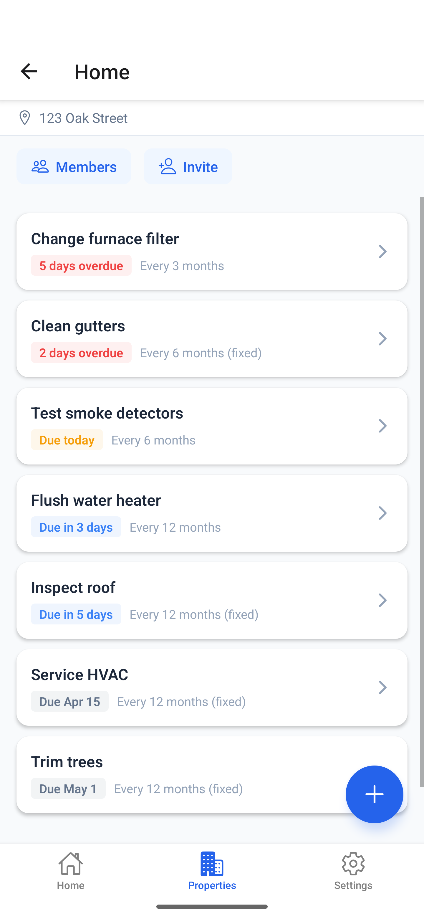 Property detail with member list and tasks