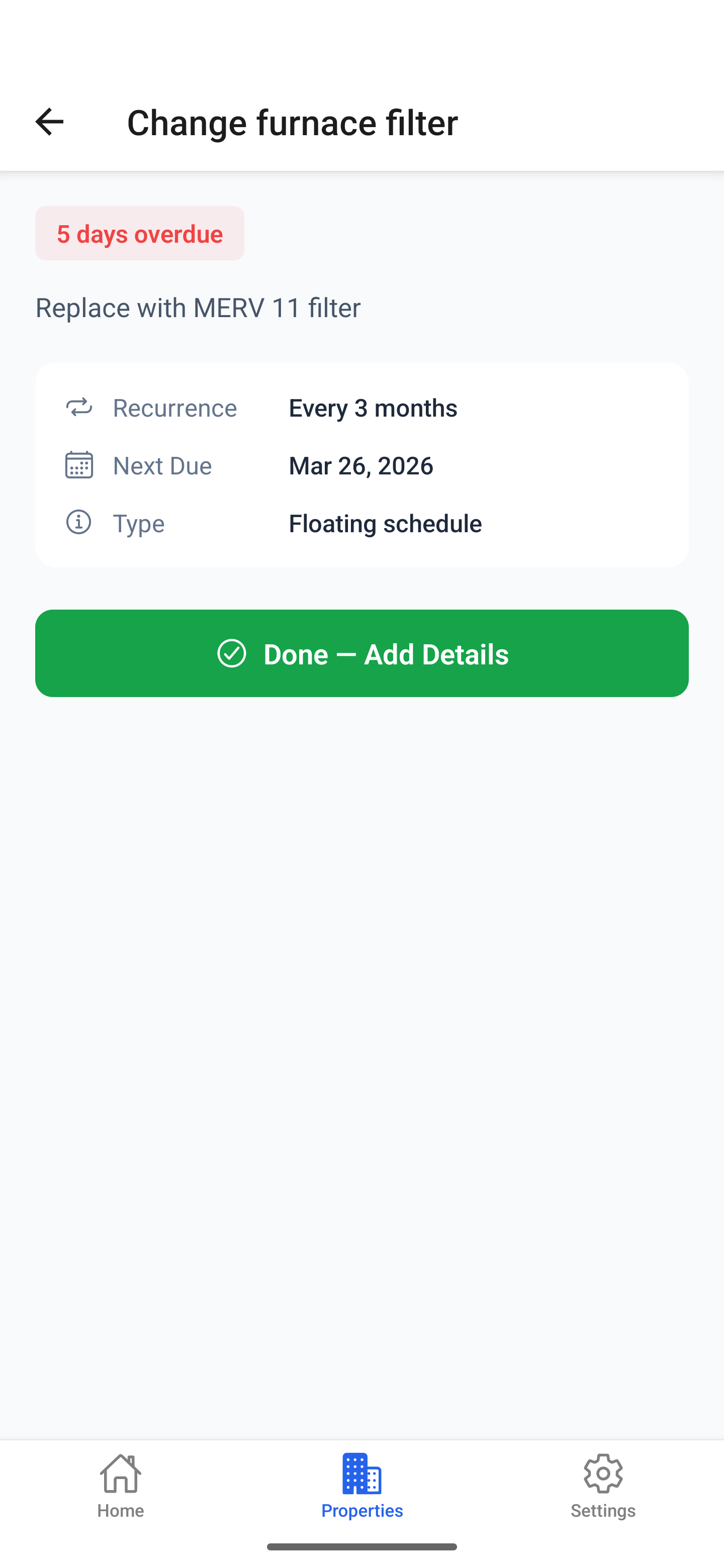 Task detail with completion button